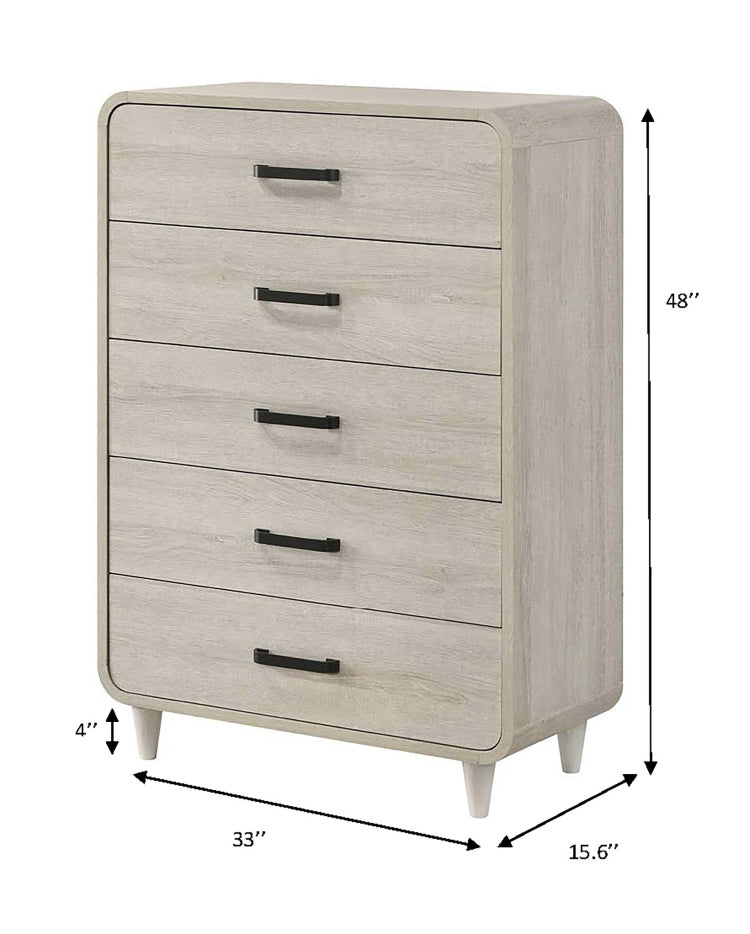 1Pc Contemporary White Finish Ample Drawer Space Five Drawers Tall Chest Storage Wooden Furniture Antique White Color