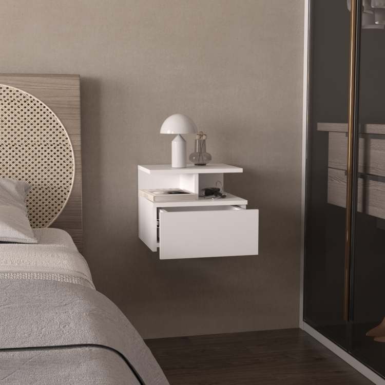 White 1 Drawer Floating Nightstand