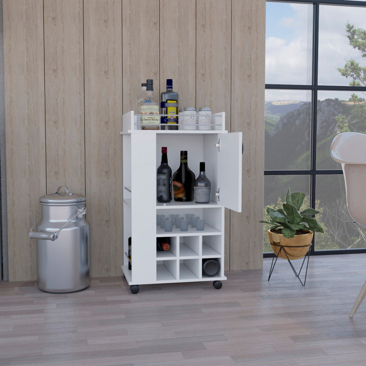 Fargo Bar Cart With Cabinet, 6 Built In Wine Rack And Casters