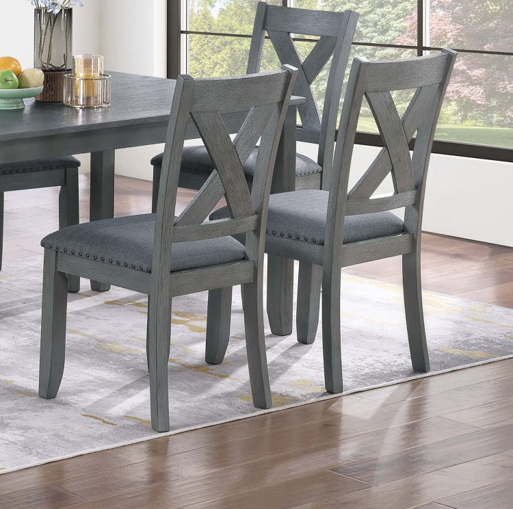 Gray Finish Dining Table 6X Chairs 7Pcs Dining Set Cushion Seat Nailhead X Cross Back Chairs Dining Room Furniture Modern Style