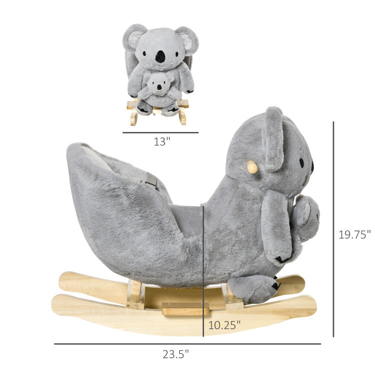 Qaba Kids Ride On Rocking Horse, Koala Shaped Rocker With Realistic Sounds For Children 18 36 Months, Gray