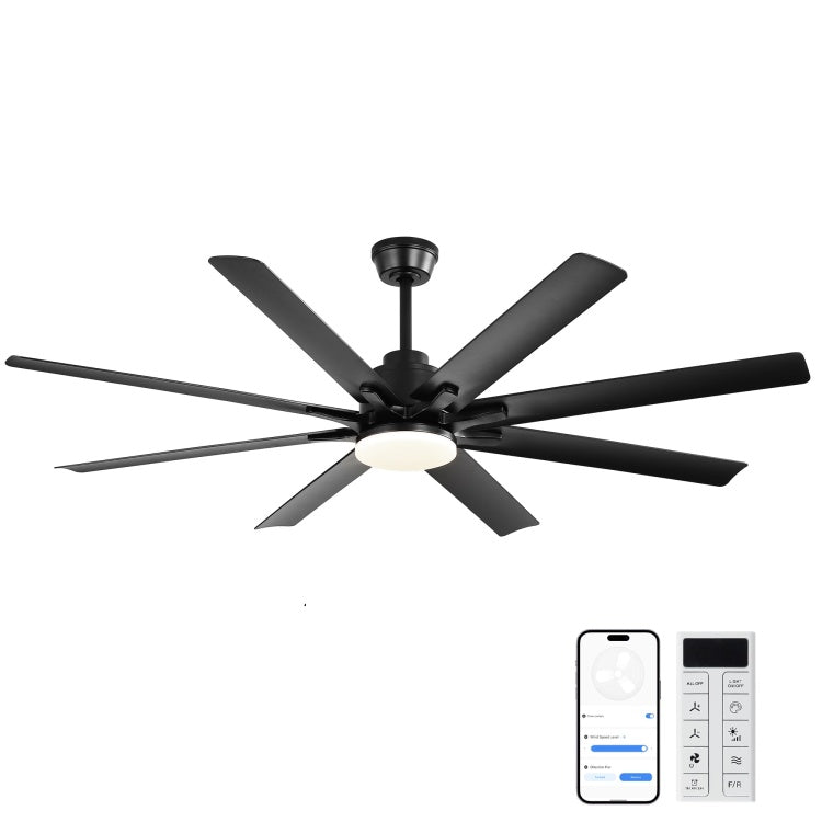 Modern 52 Inch Smart ,6 Wind Speed,With 8 Black Abs Blades,Voice Remote,Fan For Bedroom,Living Room,Patio,Kitchen,Etc