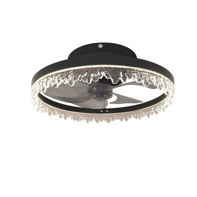 Smart Silent Elegant Black With Light 16 Inch Flush Mount Led Chandelier With 5 Invisible Blades, Remote Control & Timer, Dimmable Lighting For Bedroom, Living Room, Dining Room