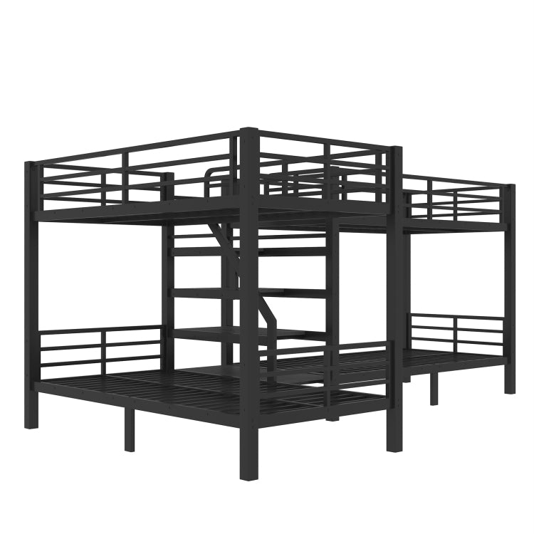 Twin L Shaped Metal Bunk Bed With Storage Shelves And High Quality Safety Guardrail,Space Saving,Black