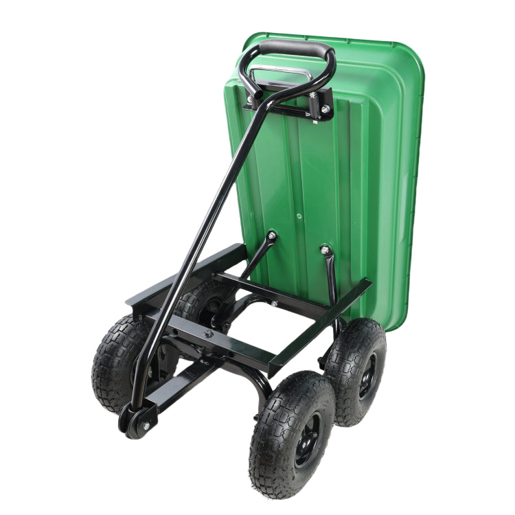 Folding Car Poly Garden Dump Truck With Steel Frame, 10 Inches. Pneumatic Tire, 300 Lb Capacity Body 55L Green