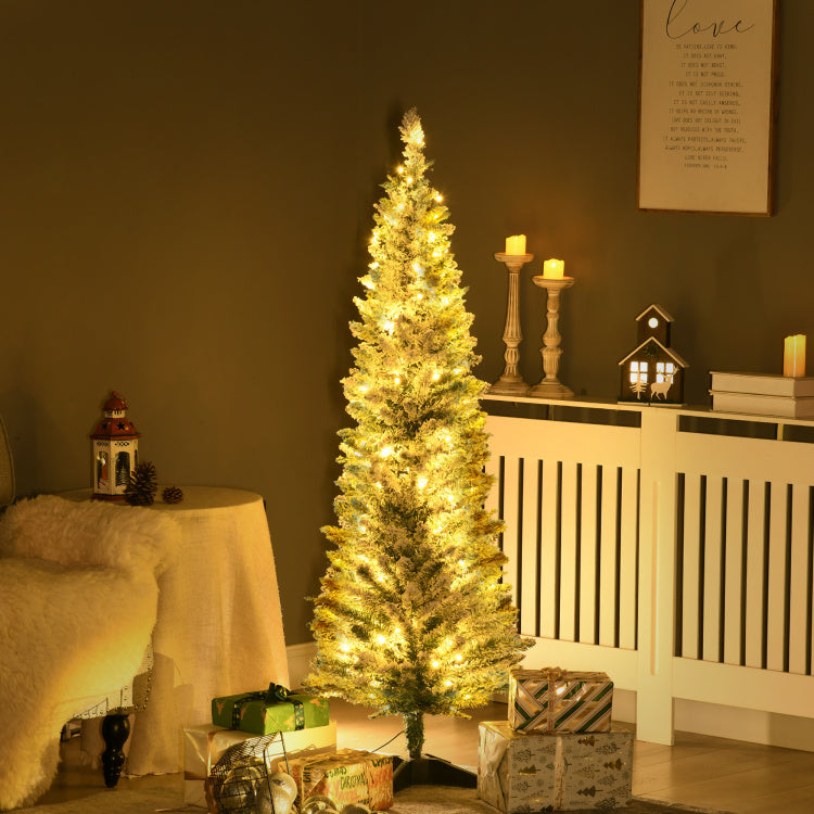 Homcom 5' Tall Pre Lit Slim Noble Fir Artificial Christmas Tree With 110 Warm White Led Lights And 294 Tips, For Christmas Decoration, Green