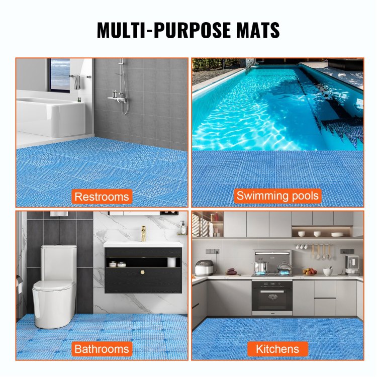 Interlocking Tile 55Pcs Blue, Drainage Tiles 12" X 12" Splicing, Pvc Interlocking Drainage Floor Tiles, Non Slip Drainage Holes For Restroom, Bathroom, Kitchen, Pool, Wet Areas, Blue