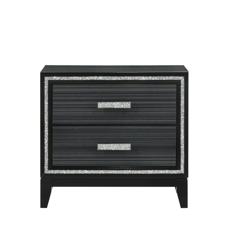 Contemporary Bedroom Furniture Black Finish Nightstand With Two Drawers Wooden 1Pc Shimmering Silver Trim Accent