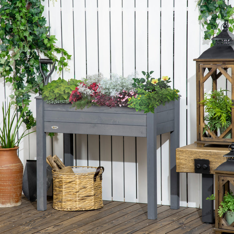 Outsunny Raised Garden Bed With Legs, 34" X 18" X 30", Elevated Wooden Planter Box, Self Draining With Bed Liner For Vegetables, Herbs, And Flowers Backyard, Patio, Balcony Use, Dark Gray