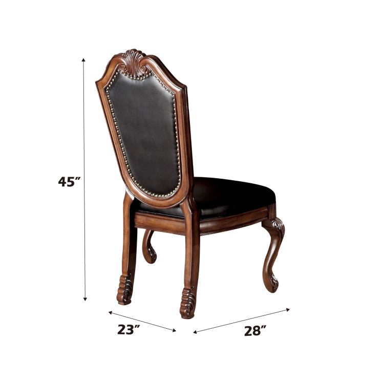 Chateau Black Synthetic Leather & Cherry Finish De Ville Side Chair Set Of 2