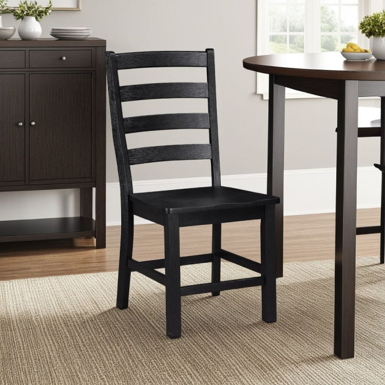 Reddy Side Chair Set Of 2, Ladder Back Farmhouse Style, Black Wood
