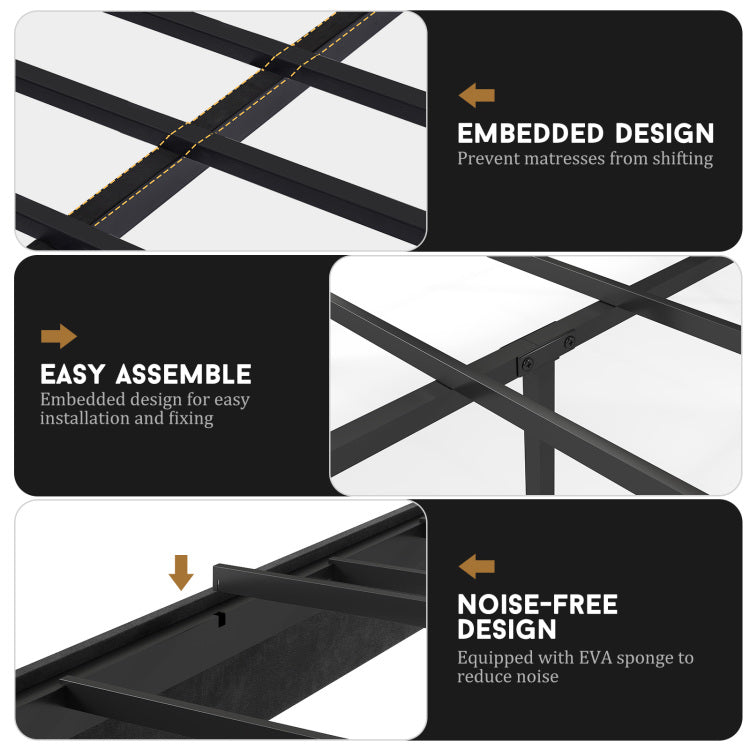 Queen Size Upholstered Platform Bed Frame With Headboard, No Box Spring Needed, 14'' Underbed Storage