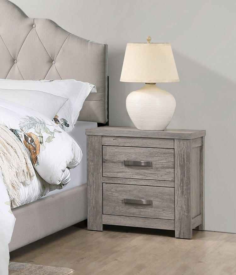Bedroom Furniture Rustic Light Grey Simple 1Pc Nightstand 2 Drawers Bed Side Table Solidwood