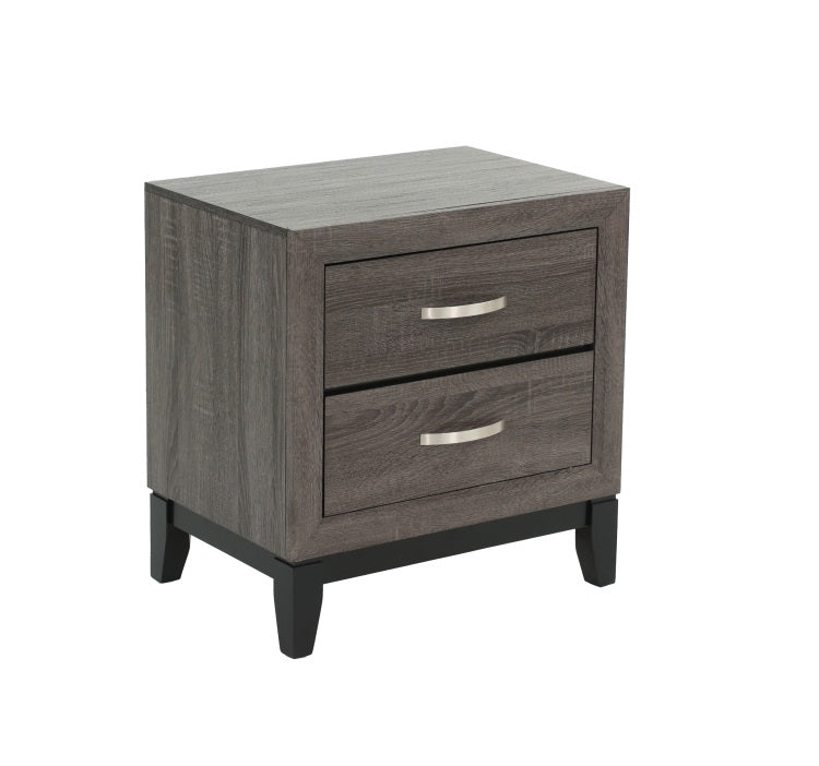 Bedroom Furniture Rustic Grey Oak Simple 1Pc Nightstand 2 Drawers Bed Side Table Solidwood