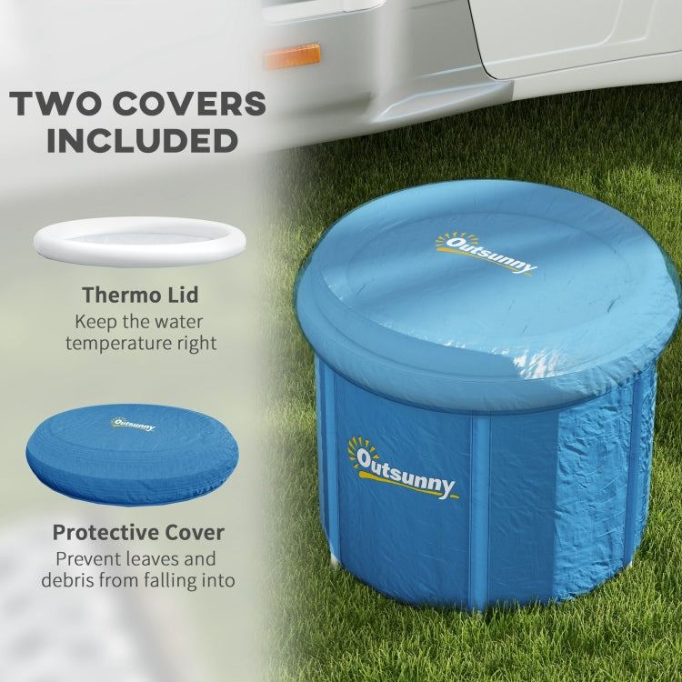 Outsunny Ice Bath Tub, 79 Gallon Outdoor Portable Cold Plunge Tub With Thermo Lid, Cover And Carry Bag For Athletes Recovery And Cold Water Therapy, Dark Blue