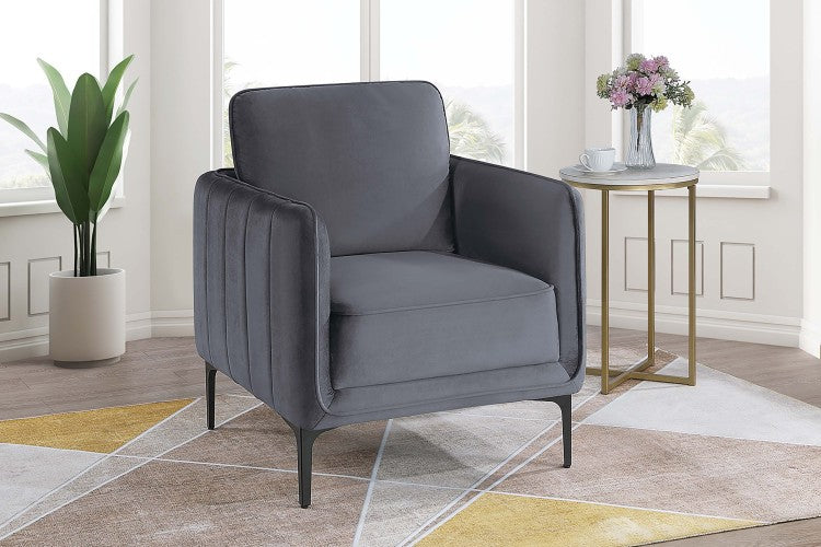 Beautiful Elegant 1Pc Accent Chair Gray Velvet Fabric Upholstered Plush Metal Legs Living Room Chair