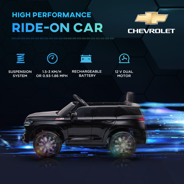 Aosom Chevrolet Tahoe Licensed Kids Ride On Car, 12V Battery Powered Kids Electric Car With Remote Control, Music, Lights, Horn, Suspension For 3 6 Years Old, Black