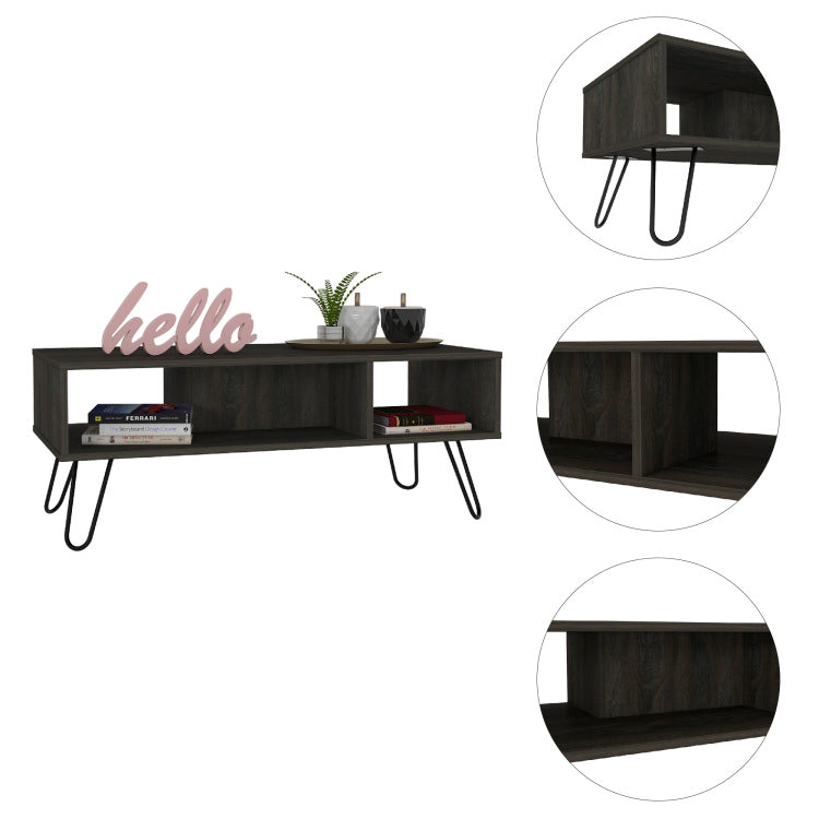 Vassel Coffee Table, Hairpin Legs, Two Shelves Espresso
