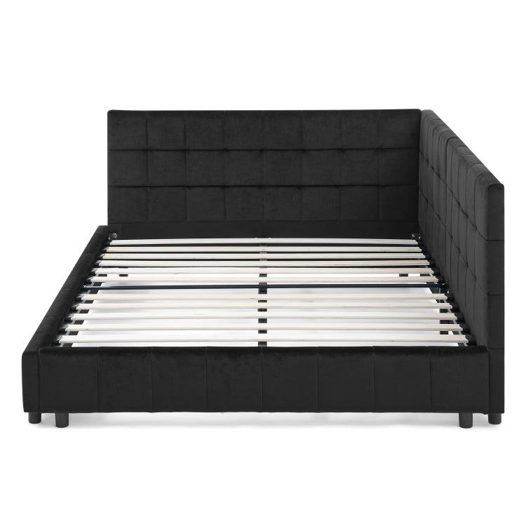 Full Size Upholstered Tufted Bed Frame, Sofa Bed Frame With Comfortable Backrest And Armrests, Full Size Bed For Bedroom, Living Room,Velvet, Black 80.5''*59''*30.5''