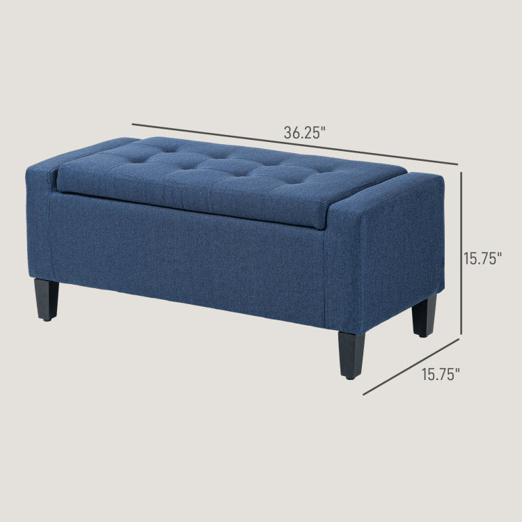 Homcom Storage Ottoman, Linen Upholstered Storage Bench With Lift Top And Button Tufted For Living Room, Dark Blue