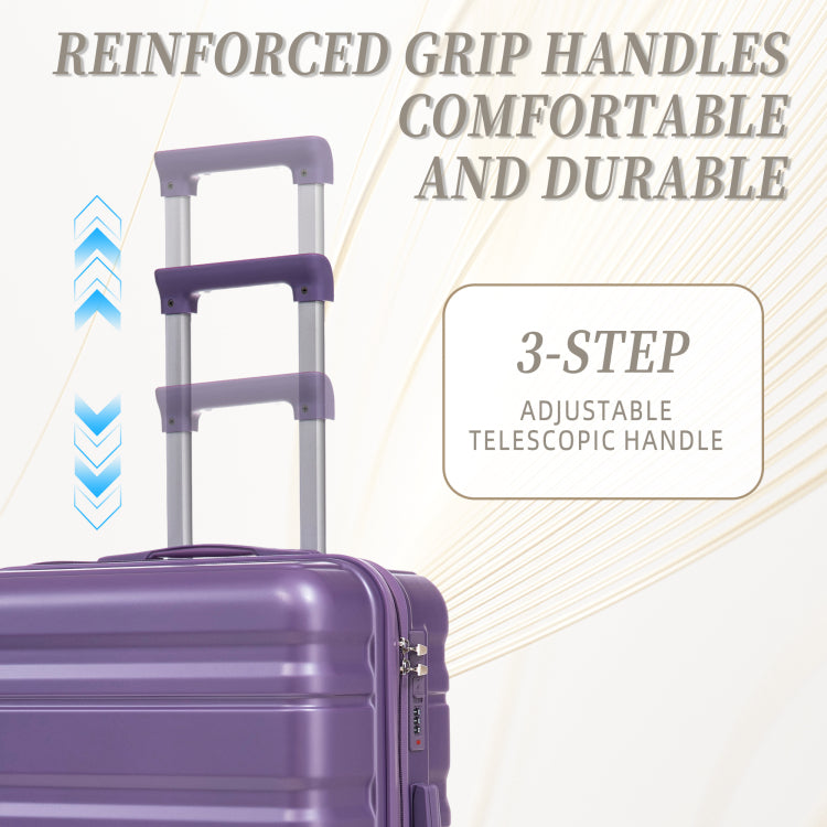 Hifine Tourist 20" 24" 28" 3 Pcs Set In Abs Spinner Wheel Luggage, Carry On Suitcase, Matching Color, Combination Lock Purple