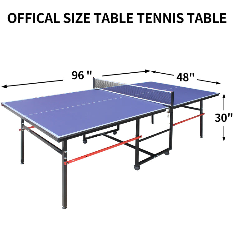 8Ft Mid Size Table Tennis Table Foldable & Portable Ping Pong Table Set For Indoor Games With Net, 2 Table Tennis Paddles And 3 Balls