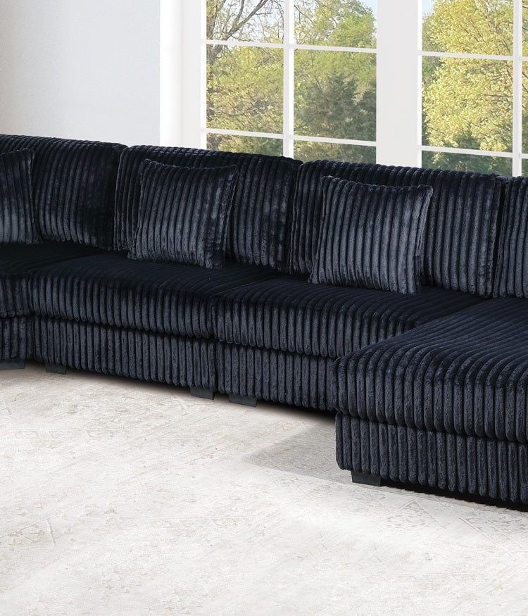 Black Fur Like Corduroy Armless Chair Modular 1Pc Chair W Pillow Living Room Furniture Modern Contemporary Style