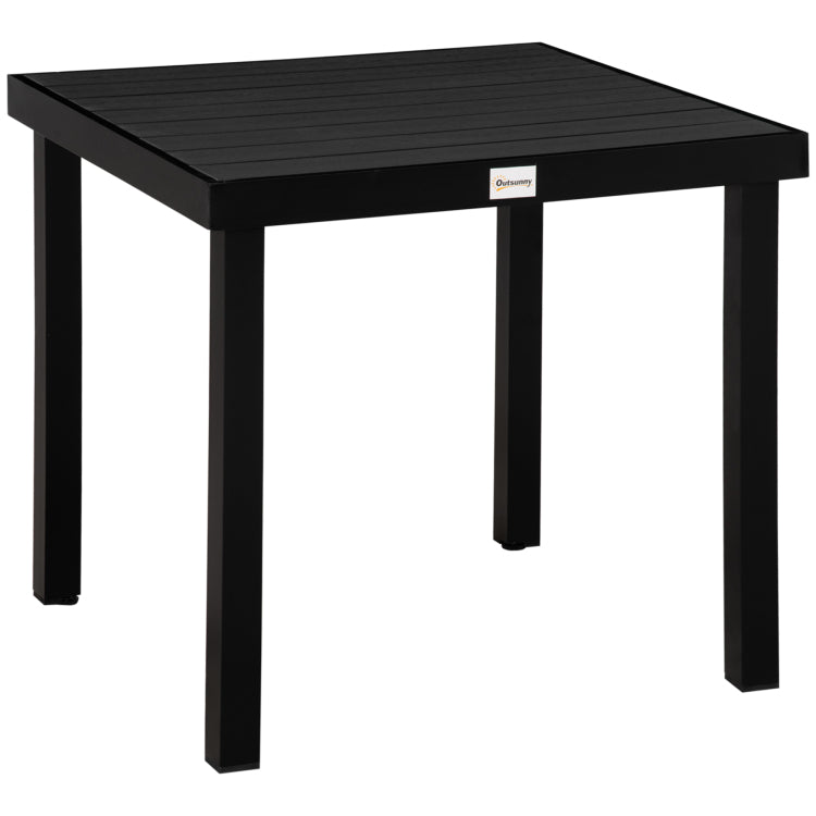 Outsunny Outdoor Dining Table For 4 Person, Square, Aluminum Metal Legs For Garden, Lawn, Patio, Woodgrain Black