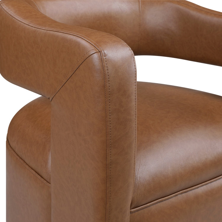 Modern Accent Chair 1Pc Faux Leather Upholstery Metal Swivel Base Contemporary Living Room Furniture Luxurious Comfort Barrel Back