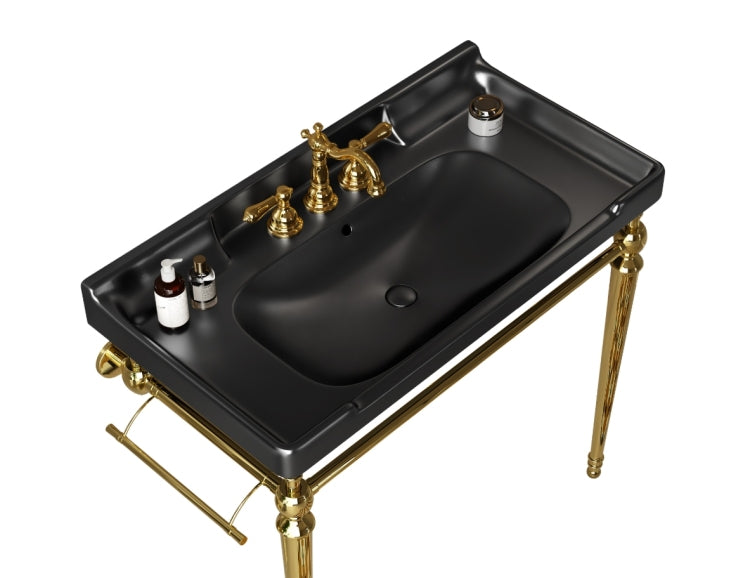 Vici 36" Bathroom Ceramic Basin With 3 Pre Drilled Hole, No Cabinet And Faucet, Black