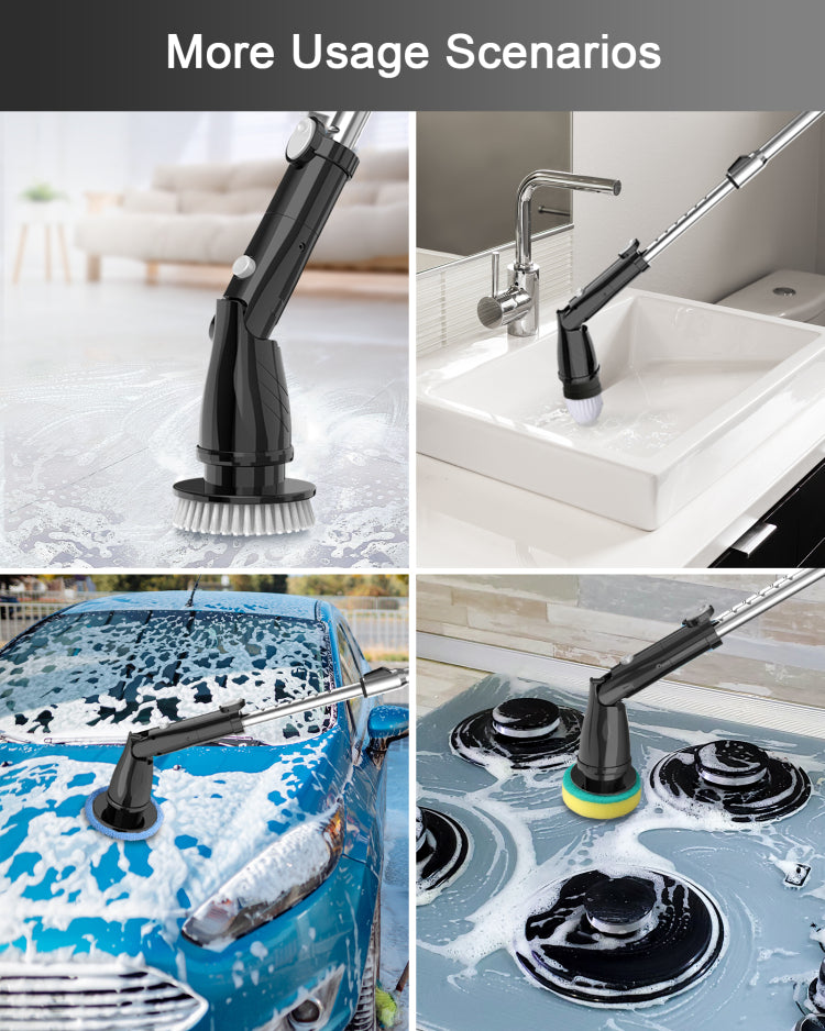 Tasvac Eb5 Black Electric Spin Scrubber, Cordless Cleaning Brush With 5 Replaceable Heads, 450 Rpm, Adjustable Telescopic Handle, 90Min Runtime