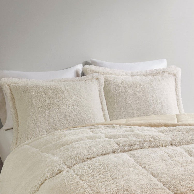 King Cal King Ombre Shaggy Long Fur Comforter Mini Set