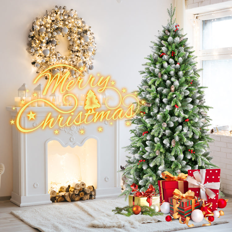 6Ft Pre Lit Artificial Christmas Tree With 380 Warm White Led Lights, 1264 Tips, Frosted Greenery With Red Berries & Natural Pinecones, Full Holiday Tree With Sturdy Metal Stand For Indoor