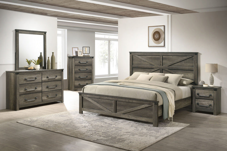 Rustic Style Farmhouse Look 1Pc Chest Drop Handles Antique Brass Color Four English Dovetail Drawers Center Metal Glides Rustic Gray Finish