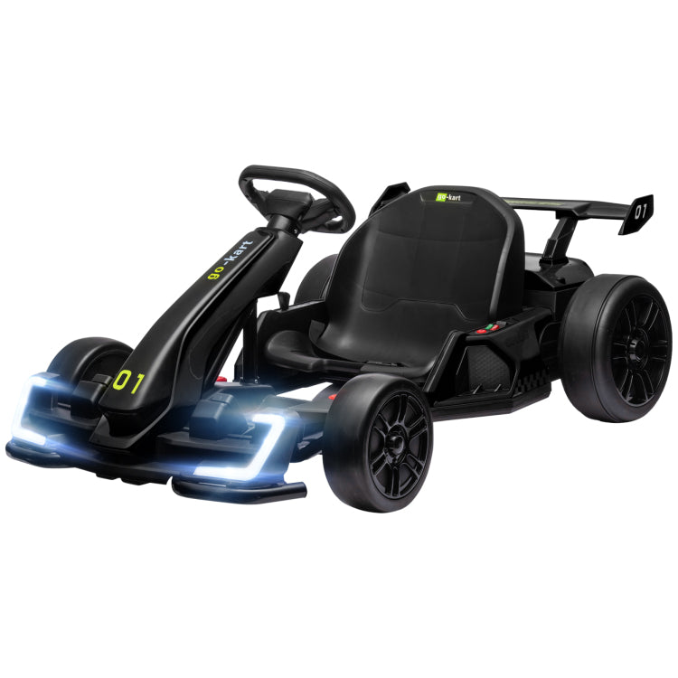 Aosom 24V 7.5 Mph Electric Go Kart With Adjustable Seat, Drifting Car Battery Powered Ride On Toy Outdoor With Slow Start, Button Start, Music, Honking Horn, Lights, For 6 12 Years Old, Black