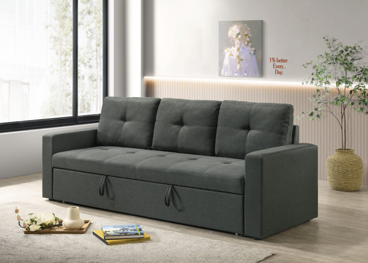 Burleigh 83.5"W Dark Gray Fabric Sleeper Sofa With Tufted Cushions