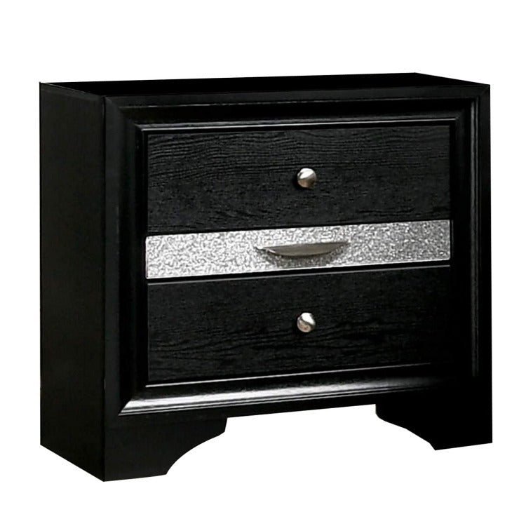 Nightstand With Silver Trim Accent And 1 Jewelry Drawer, Black