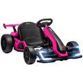 Aosom 24V 7.5 Mph Electric Go Kart With Adjustable Seat, Drifting Car Battery Powered Ride On Toy Outdoor With Slow Start, Button Start, Music, Honking Horn, Lights, For 6 12 Years Old, Pink