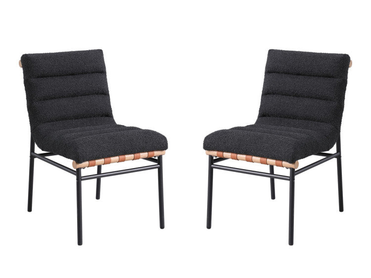 Liana Black Boucle Fabric Set Of 2 Dining Chair With Black Iron Legs