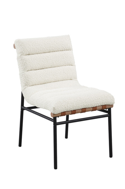 Liana White Boucle Fabric Set Of 2 Dining Chair With Black Iron Legs
