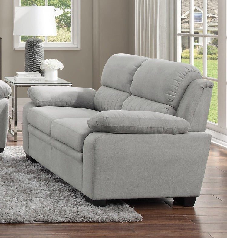 Plush Seating Comfortable Loveseat 1Pc Gray Textured Fabric Channel Tufting Solid Wood Frame Modern Living Room Furniture