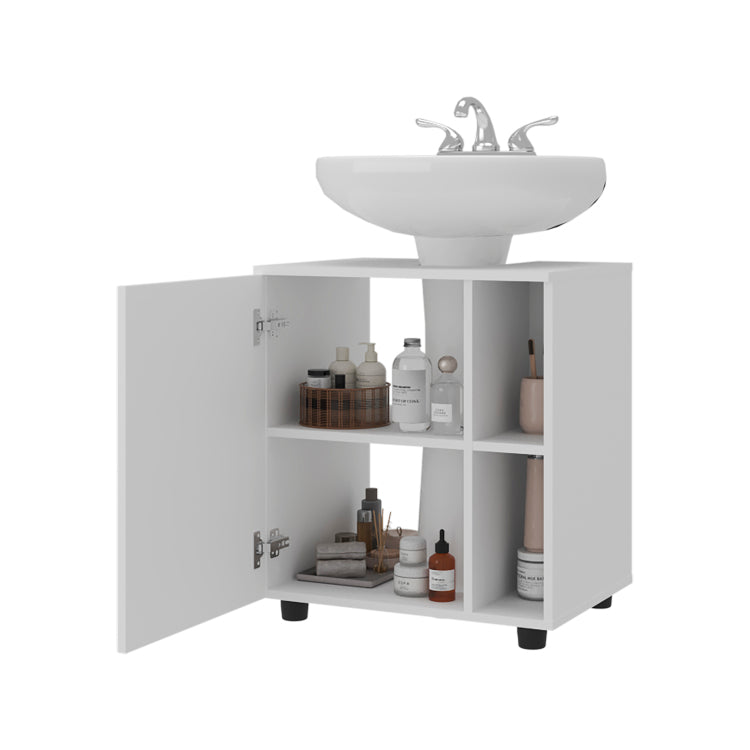 Parade Under Pedestal Sink Cabinet, 1 Door, 5 Open Compartments, Melamine Finish, White