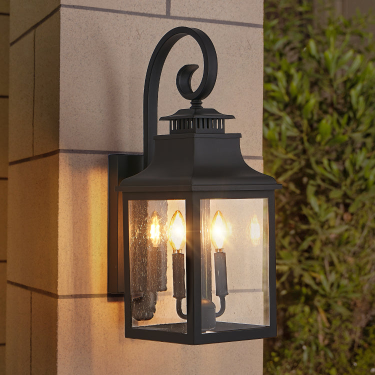 23" H 1 Pack Outdoor Wall Lantern Light Vintage Black Metal Sconce With Clear Seeded Glass For Porch, Patio, And Garden Bulb Not Included