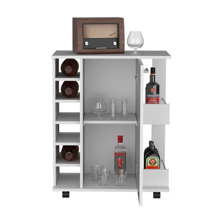 Lothian Bar Cart With Casters, 2 Side Storage Shelves And 6 Wine Bottle Rack