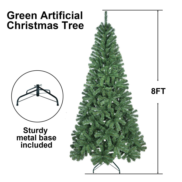 8Ft Artificial Christmas Tree With 1136 Pvc Tips, Hinged Structure & Metal Stand Full Green Holiday Tree For Office, Apartment, Or Party Decoration