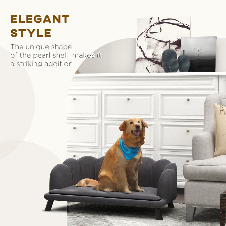 Pawhut Velvet Large Dog Couch With Foam Cushioning, Soft And Cute Dog Bed With Pearl Design, Dog Sofa For Big And Medium Dogs, Charcoal Gray