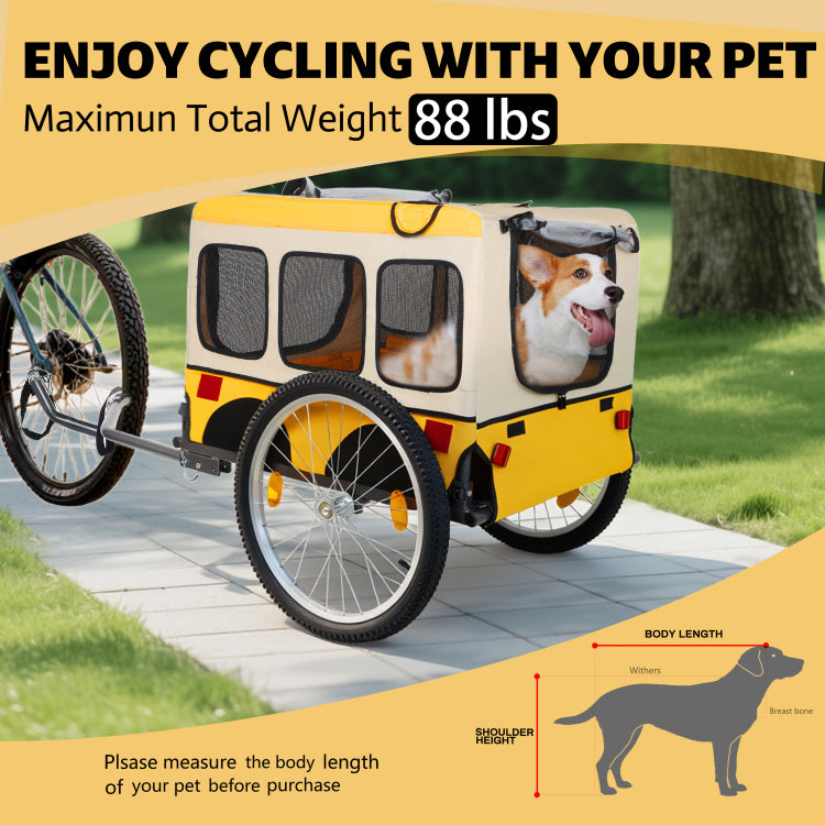 Large Folding Bike Trailer For Dogs 20 2 1 8 Inches Wheels, Heavy Duty Steel Frame, Spacious Design, All Terrain Cycling, Jogging & Camping Adventure, Yellow