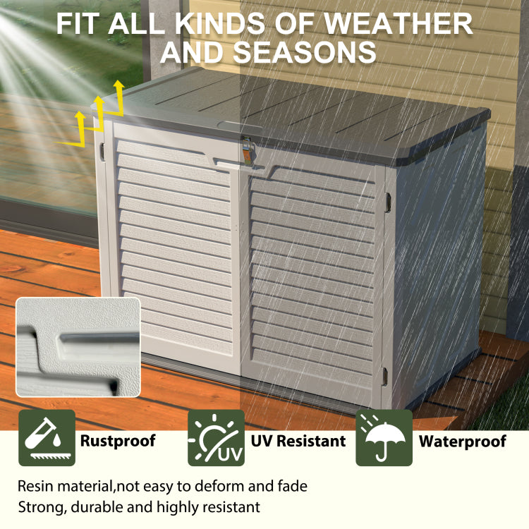 Horizontal Storage Shed Weather Resistance, Large Outdoor Storage Cabinet Lockable, Thick Hdpe Plastic Storage Unit For Backyards, Patio, Garden 28 Cu.Ft Ivory White