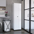 Lake Broom Cabinet Slim Design Storage Solution With Inner Shelves And Side Broom Hangers White