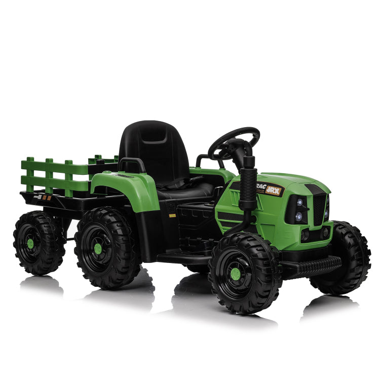 Ride On Tractor With Trailer,24V 400W Powered Electric Tractor Toy W Remote Control,Electric Car For Kids,Three Speed Adjustable,Power Display, Usb,Mp3 ,Bluetooth,Led Light,Two Point Safety Belt